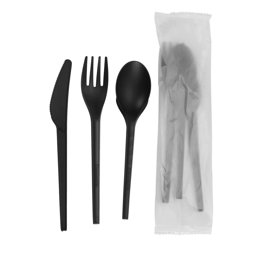 Hot Sale  CPLA Cutlery Disposable Cake Spoon Fork Knife Set Compostable Biodegradable Cutlery Tableware