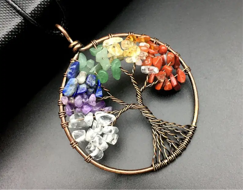 WHOLESALE NATURAL SEVEN CHAKRA LIFE OF TREE PENDANT   FOR HEALING JEWELRY SPIRITUAL & REIKI FENG SHUI BULK FROM ELEGANT AGATE