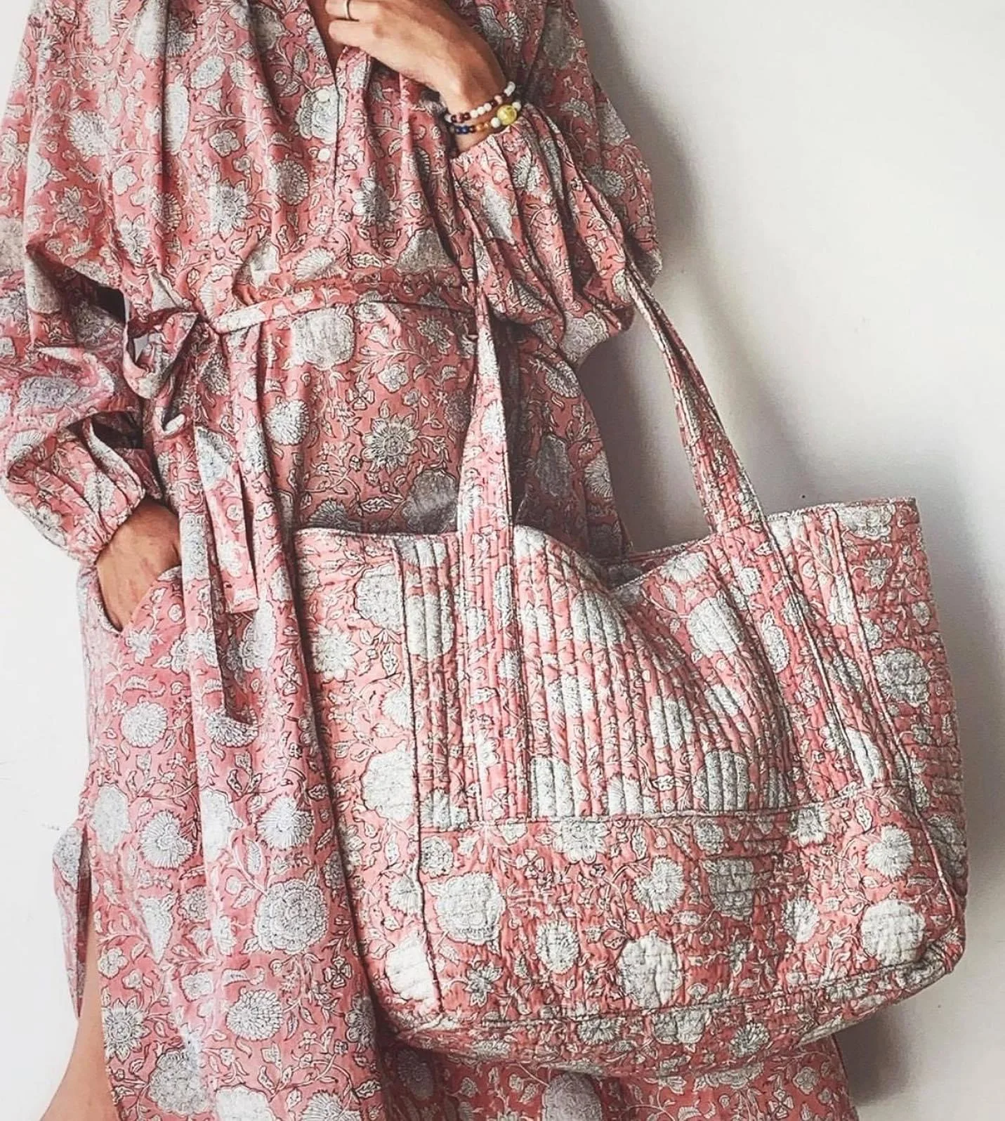 Hand Block Printed Cotton Beach Bag Quilted Large Gypsy Tote Purse Bohemian Carry shoulder bag