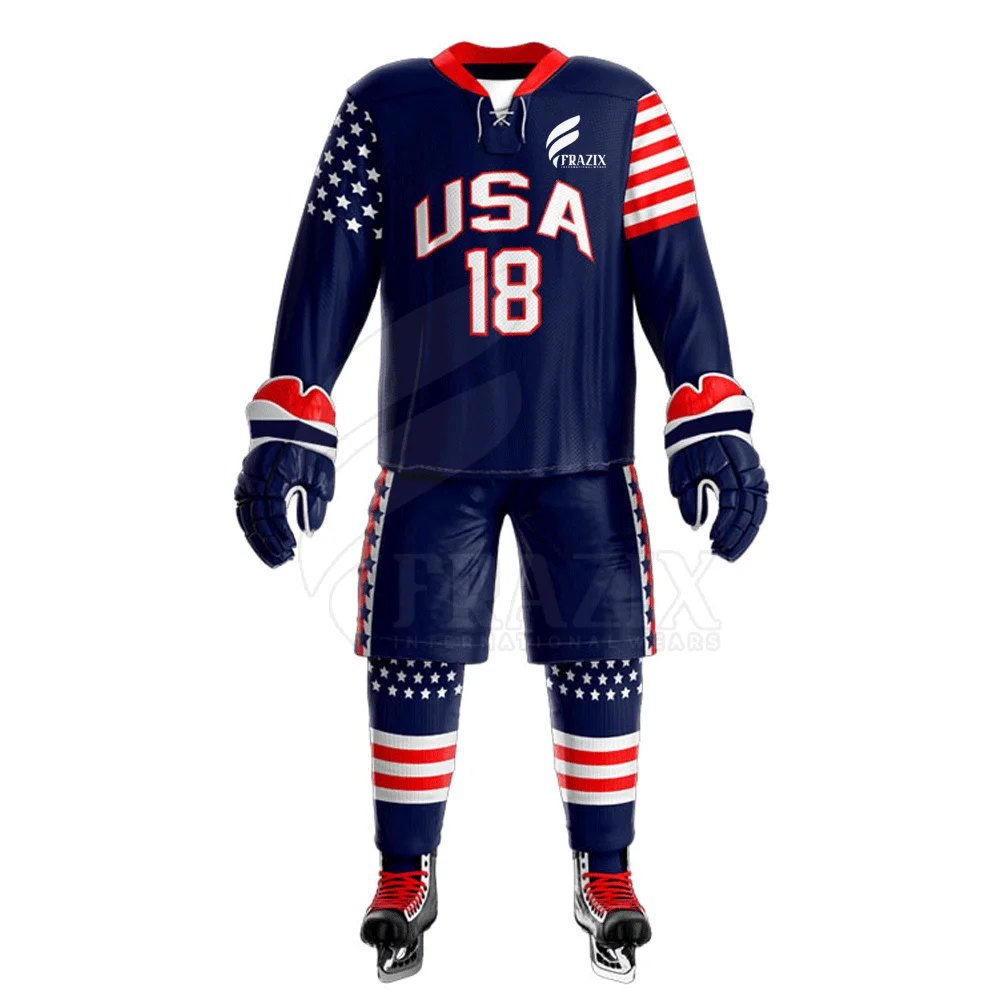 100% полиэстер дышащая Джерси для хоккея мужская униформа с сублимационной печатью