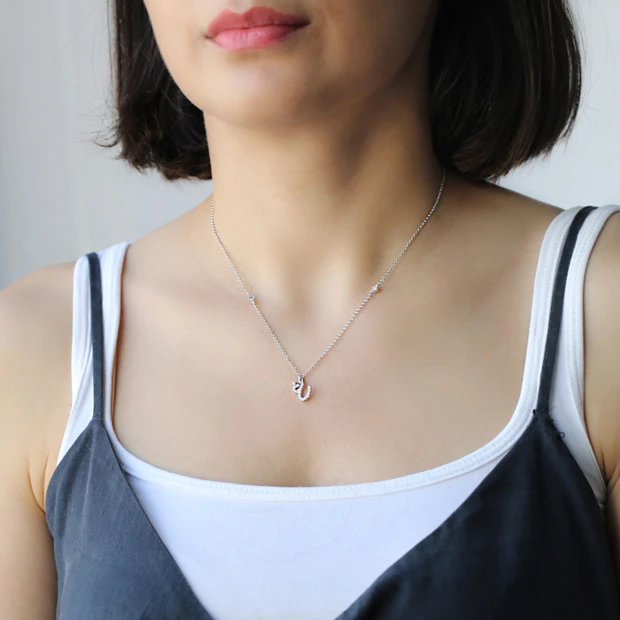 Ghayn Letter Arabic Alphabet Design Wholesale Turkish Handmade Handcrafted 925 Silver Sterling Necklace Jewelry