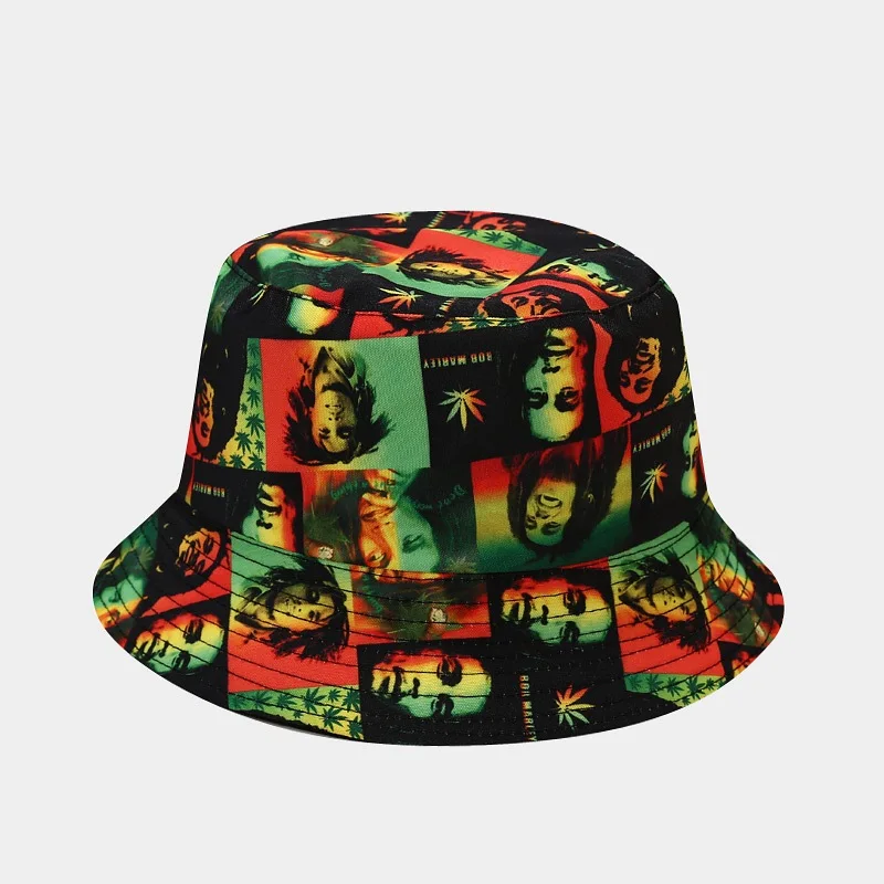 Fashion Bucket Hats Print Personalised Famous Singer Bob Marley Cotton Custom Bucket Hat Based Custom Logo High Quality 4 Season