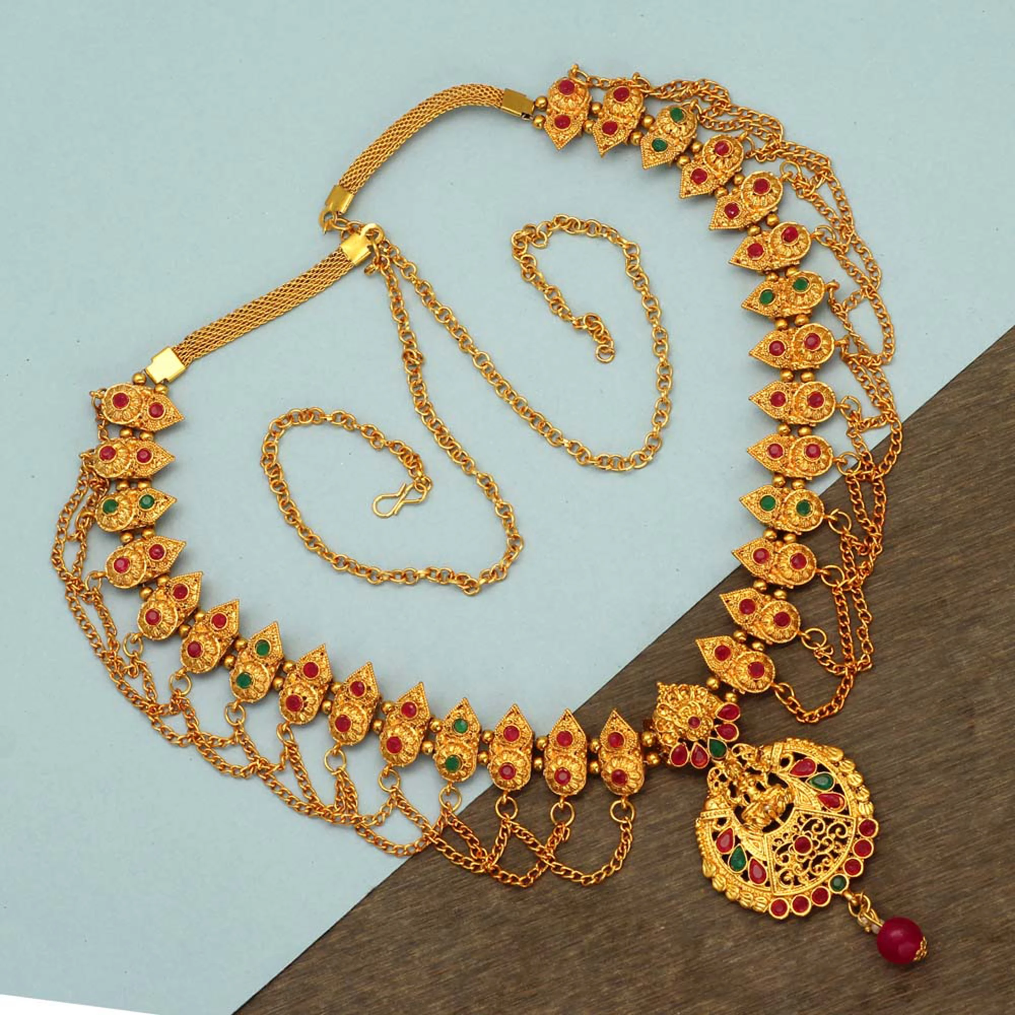 Indian Jewelry Beautiful Design  Maroon & Green Color Glass Stone Juda Pin, Hair Jewelry