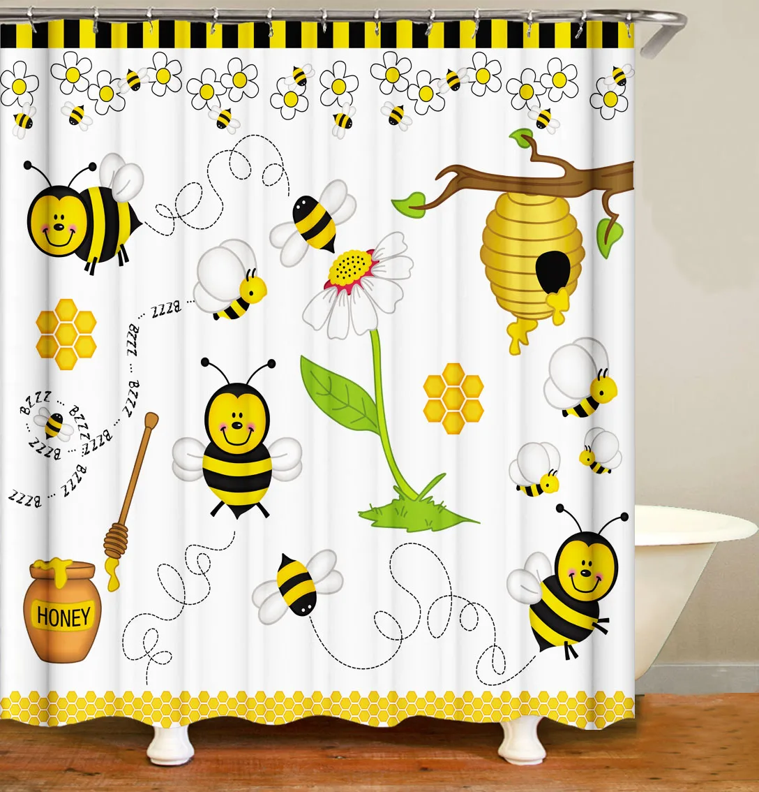 Honey bees alphabet animals Indian foxes circus shows pink kittens corgi peva curtain for shower
