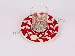 New Design Indian Handmade Mother Of Pearl Bone Inlay Tea Coaster Tea Saucer Set For Coffee Table Trays Coasters Set Qatar Dubai