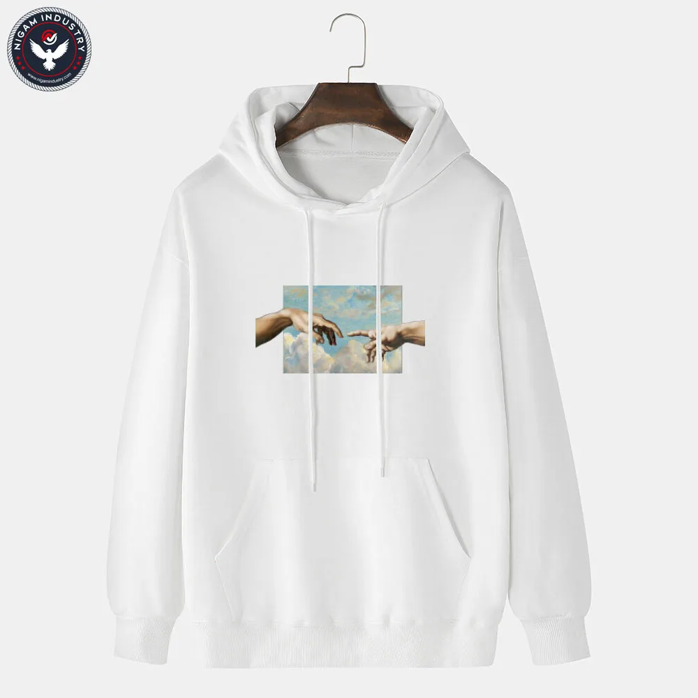 
Mens Touch Hand Graphic Print 100% Cotton Solid Casual Pullover Hoodie 