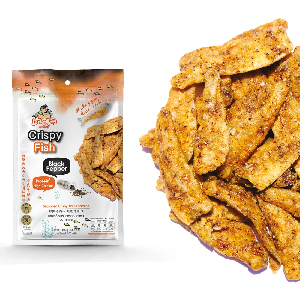 Вкусные закуски из морепродуктов хрустящие белые сардины (черный перец)-закуска тайских