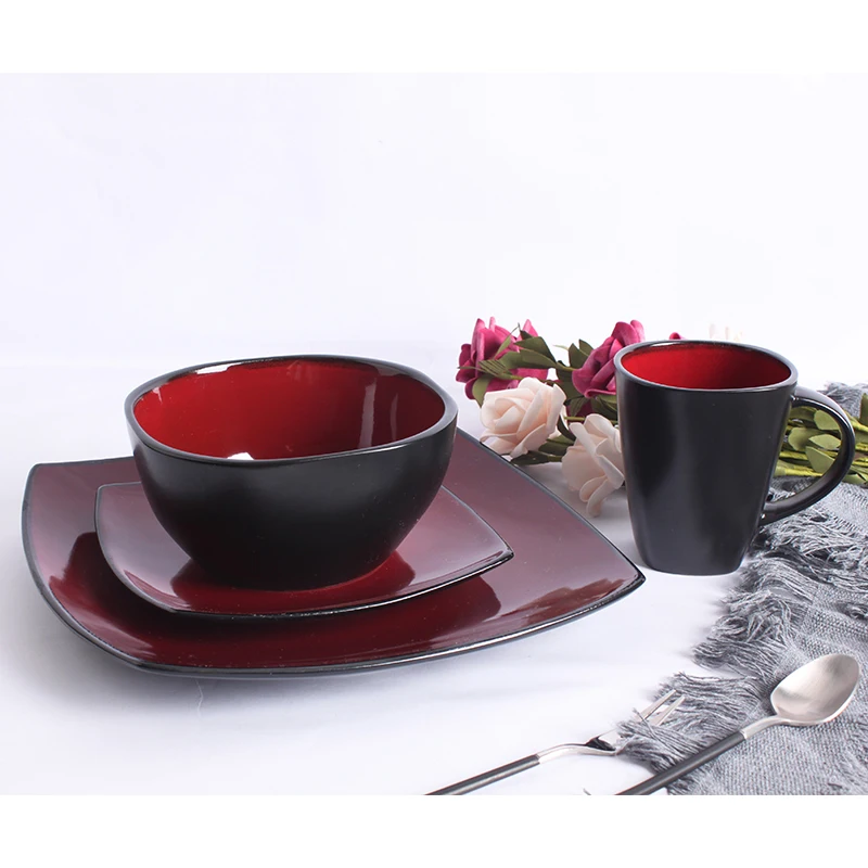 Фарфоровая керамическая посуда в мраморном стиле 16 шт. квадратные тарелки наборы для ужина