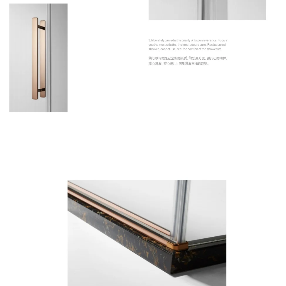 Deluxe Rose Gold Vertical Shower Enclosure Framed Shower Door hinged shower door