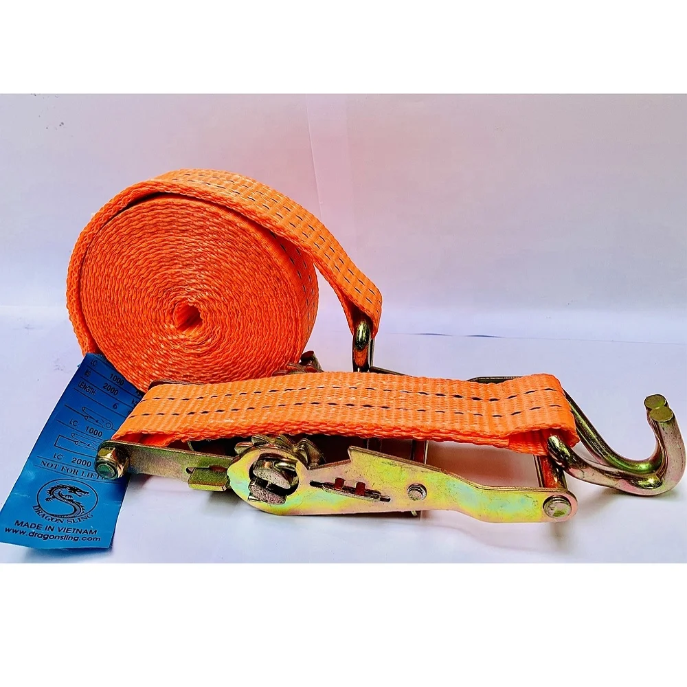 
Polyester Car Truck Ratchet Cargo Lashing Belt with Metal Hooks from Vietnam 
