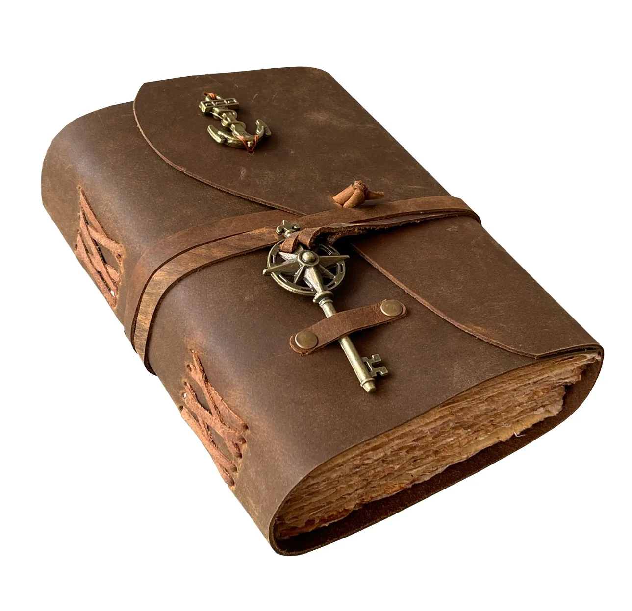 Antique Key Leather Journal Book Of Shadows Unlined Deckle Edge Paper 200 Pages, Leather Blank Book