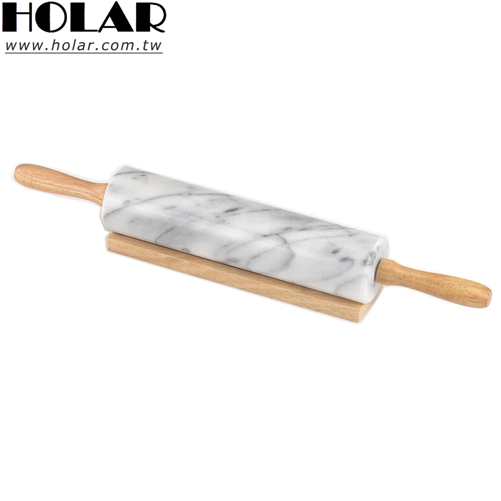 [Holar] Taiwan Made 18 Inch Natural White Marble Rolling Pin with Wooden Handle