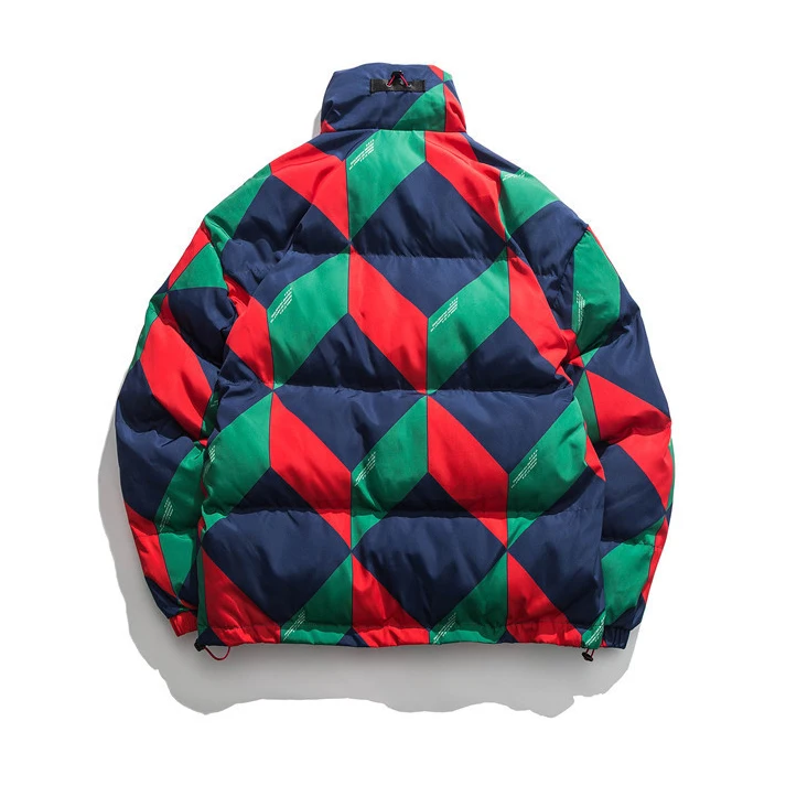 Оригинальный производитель зимняя мужская стеганая куртка-пуховик контрастных цветов с 3d принтом синель вышивка пуховик зимние куртки из органического хлопка