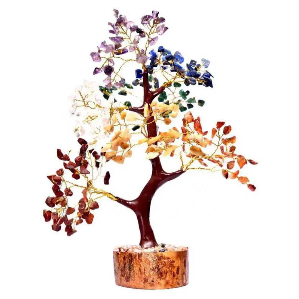 Natural Healing Crystal agate Stone Seven Chakra Gemstone Tree For Positive Energy Seven Color Gemstone Chips Tree