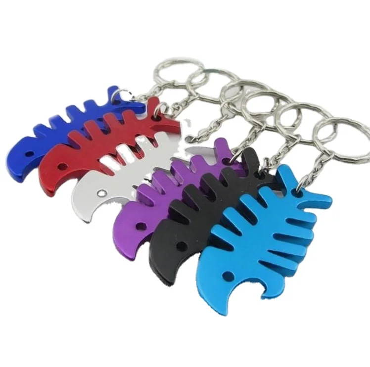 Promotion customized aluminum goldfish bone beer key chain creative gift bottle opener key chain bottle opener tool