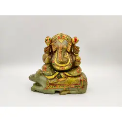 Green Aventurine Mouse Painting Ganesh Lord Ganesha Vinayaka Ganapati Statue carving labradorite stone