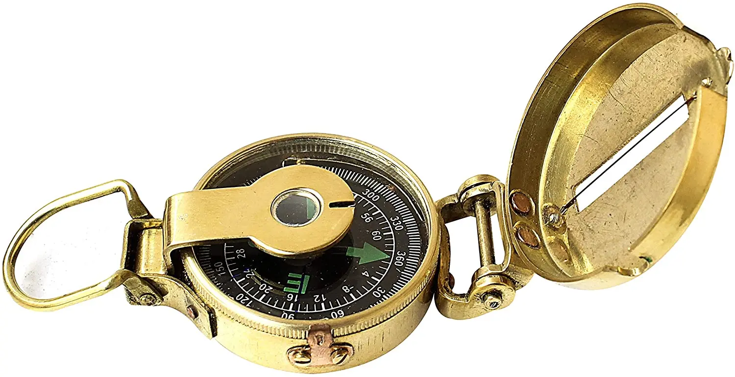 Vintage Old Style Military Compass Nautical Pocket Shiny Brass Navigational Instrument