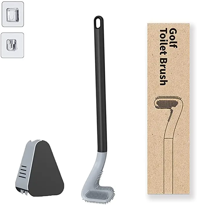 Toilet Bowl Brush Head with Silicone Bristles Golf Toilet Brush and Holder Set