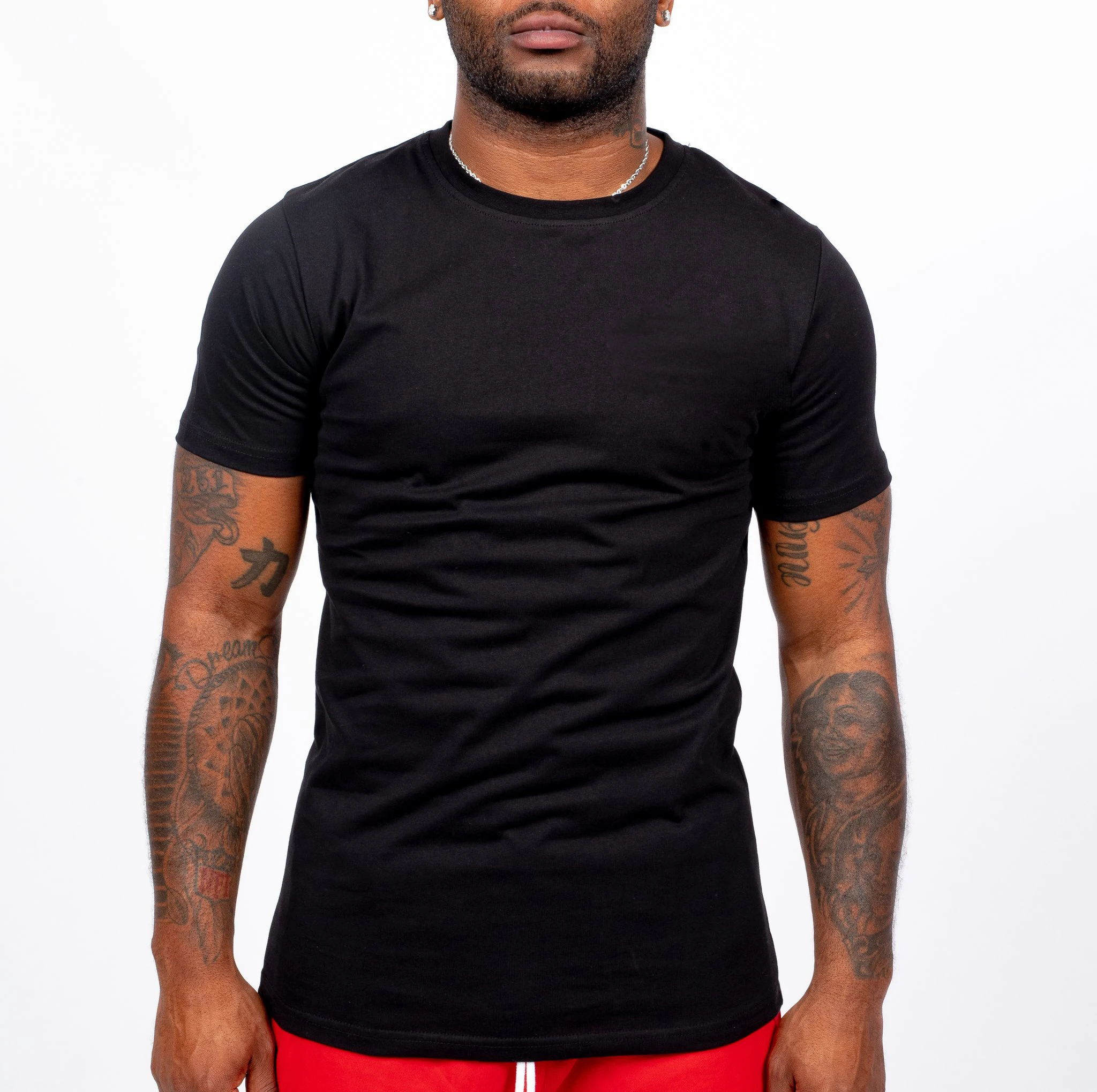 Wholesale Supplier Cotton Round Neck Custom Logo Silk Printing Black T Shirt Men Plus Size Blank T-shirts