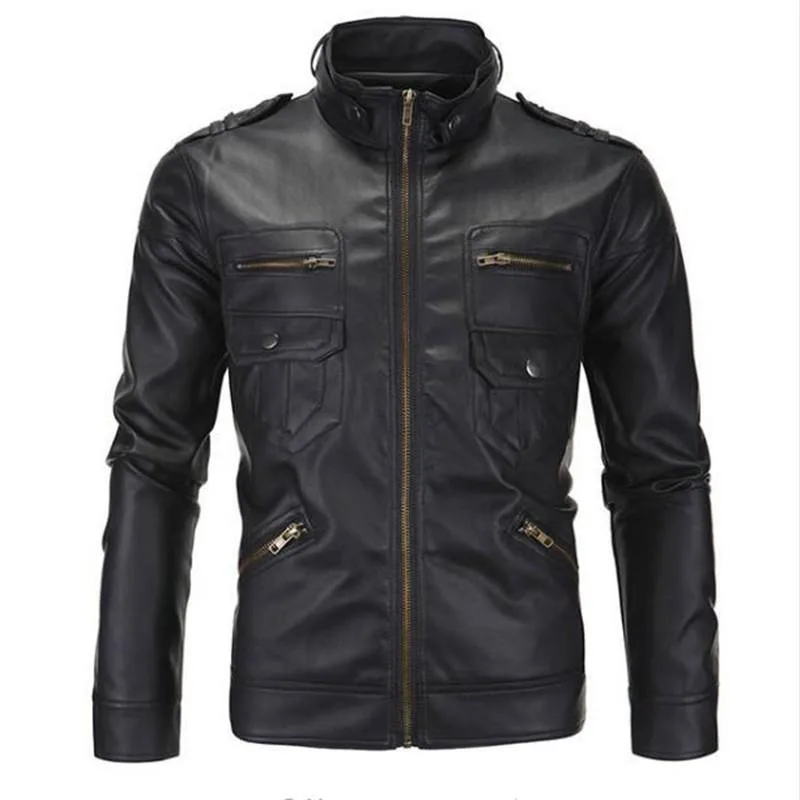 Custom made Cow hide Fashion Genuine Leather Jacket High Quality Men Jackets Stand Collar Motorcycle Jacket