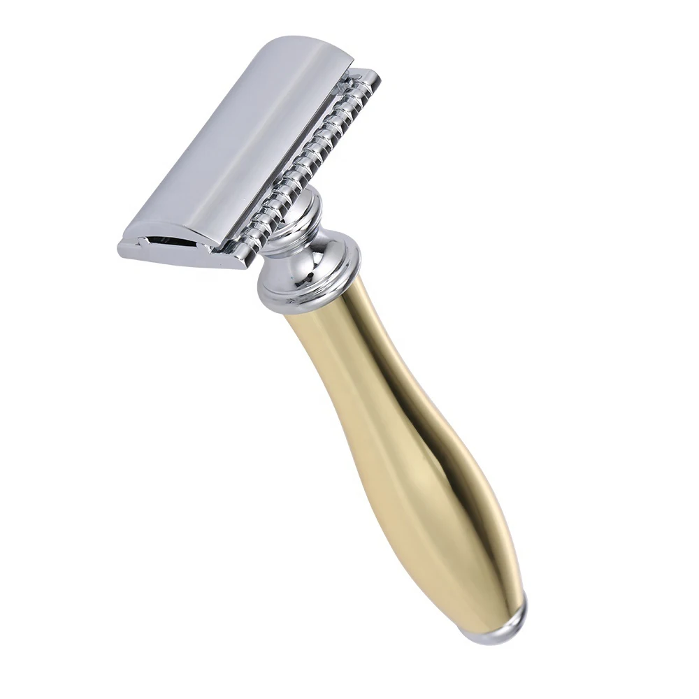 Stainless Steel Double Edge Razor With Gold Colored Metal handle