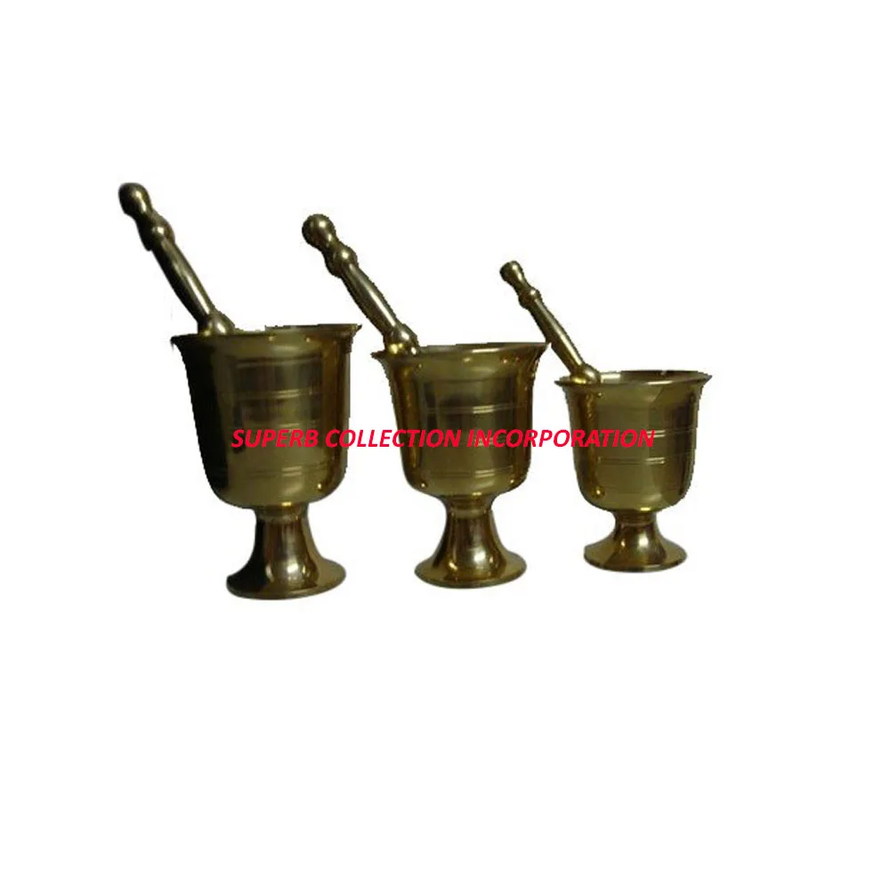 Brass Solid Casting Set of 3 Mortar and Pestle Pharmacy Clinic USed Hot Sale