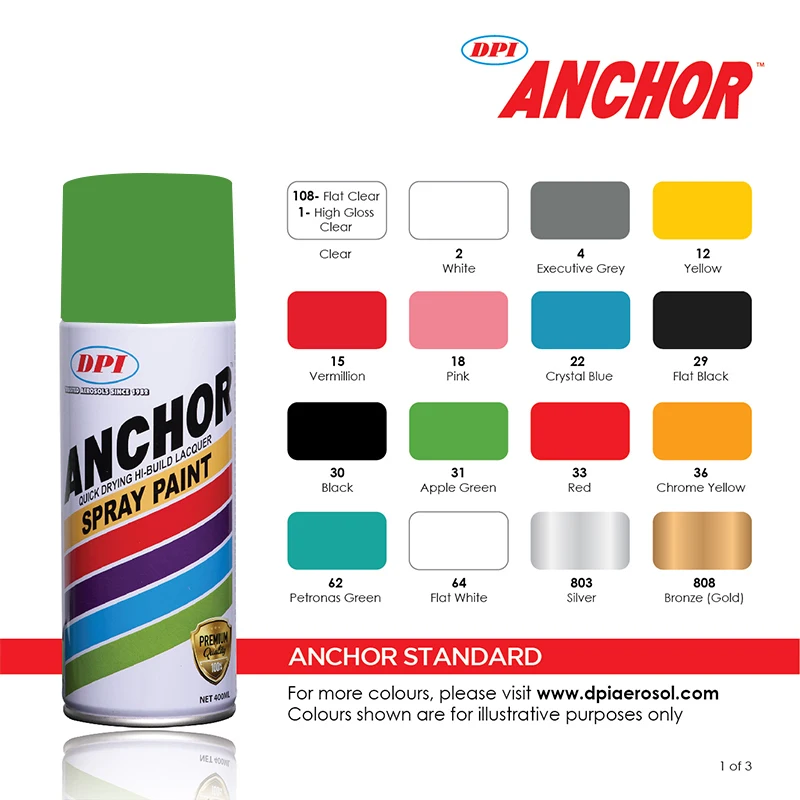 Высококачественная нитроцеллюлоза и акриловая спрей краска DPI якорь Стандартный цветной диапазон жидкое покрытие сделано в малайзии