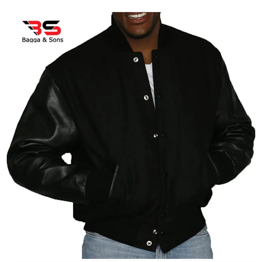 OEM custom leather sleeve embroidery Wholesale Letterman Wool Body And Leather Sleeves Varsity Jacket
