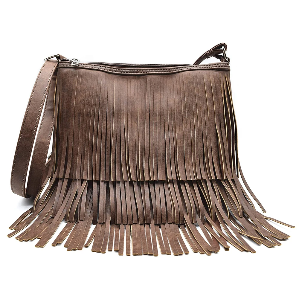 Custom Made Ladies Tassel Cowgirl Fringe Designer Leather Shoulder Crossbody Bag For Women Tassel Handbags