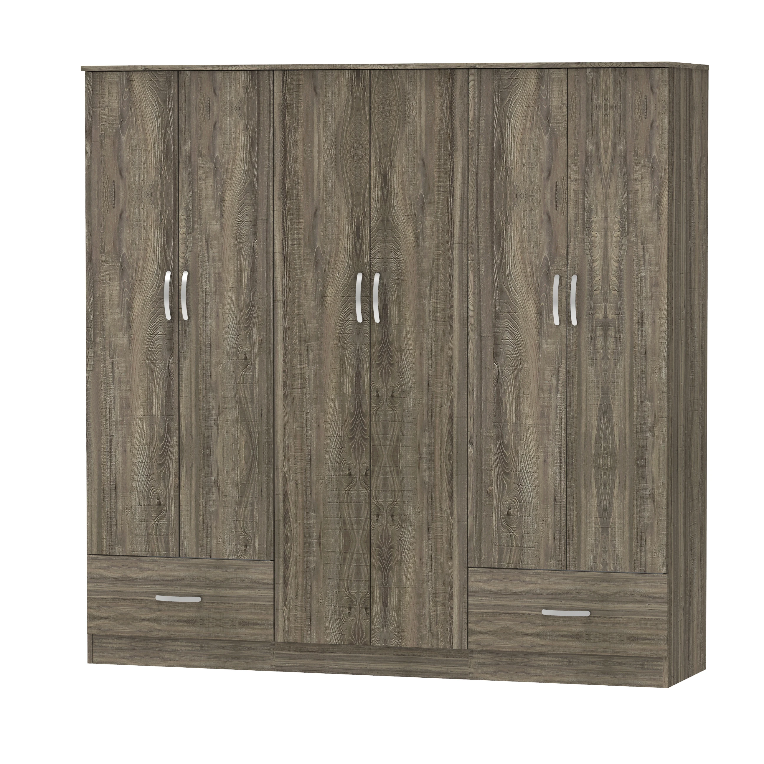 Sleek Design 6 Doors 2 Drawers Bedroom Wardrobe Large Clothes Hanging Space Multi Shelves Wooden Chipboard Malaysia Made