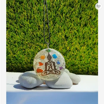 Selenite Stone With 7 Chakra Stone With Buddha Logo Energy Orgone Gemstone Pendant