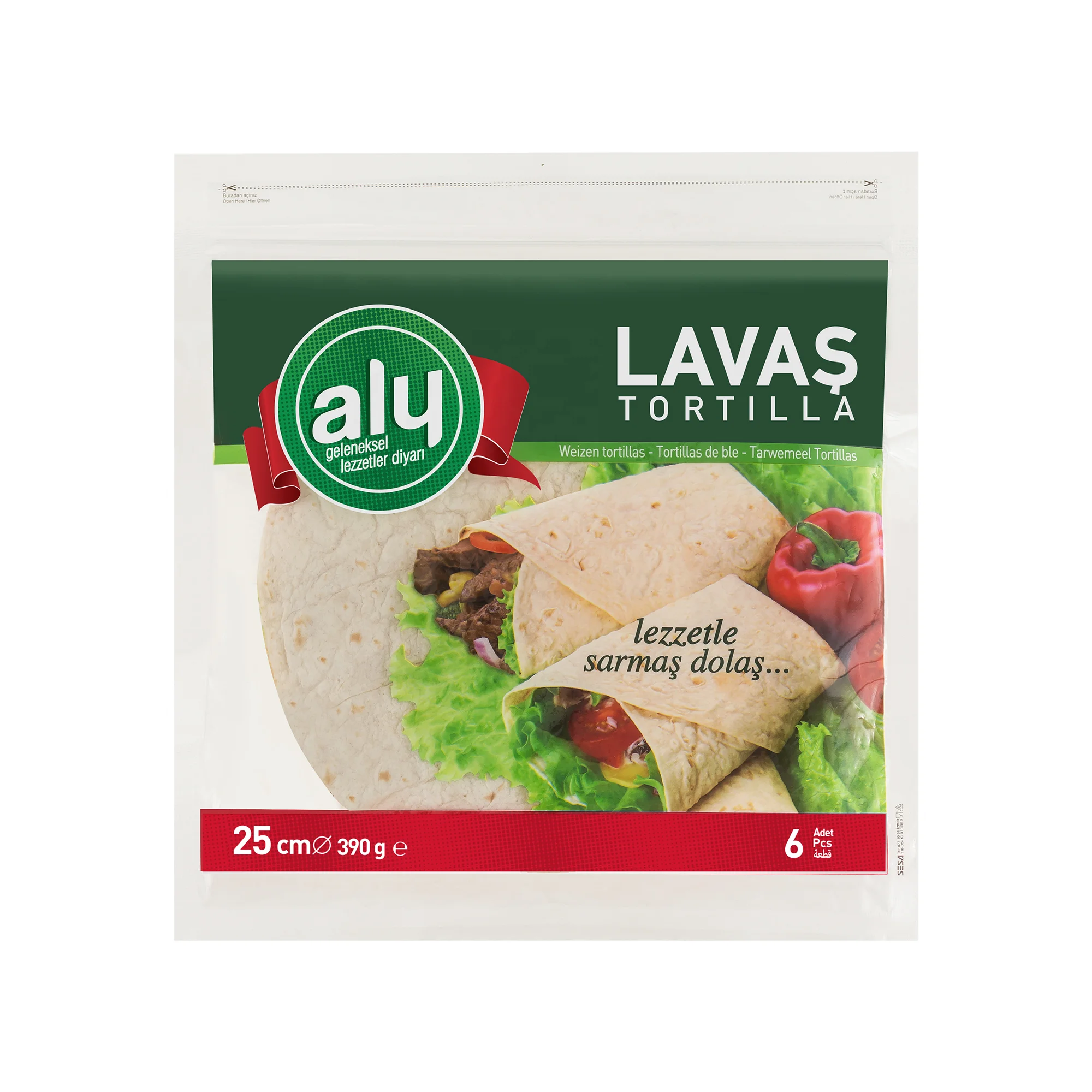 Tortilla 25 см 6 шт. пшеничной муки оригинальный бренд Aly пакет с замком на молнии 390gr (12 упаковок в одной