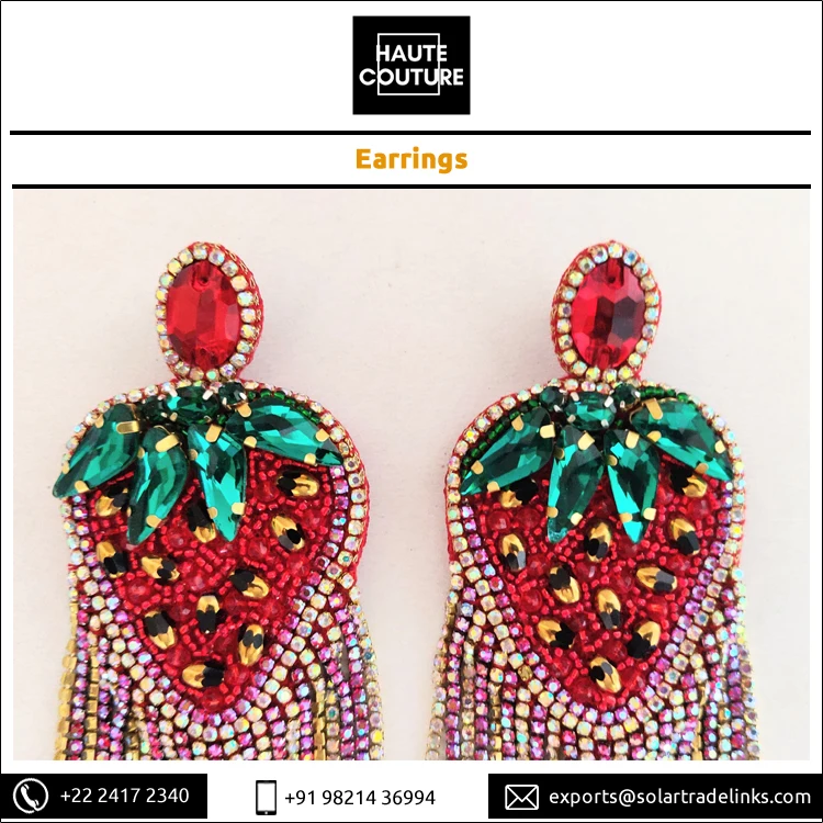 Новинка 2021 модные украшения длинные серьги-подвески ручной работы в виде клубники с зелеными листьями и кисточками для женщин 12 см