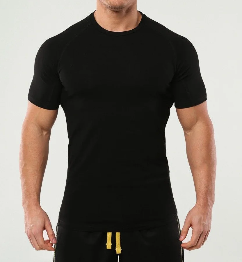 Workout Fitness Soft Cotton Men Running T Shirts Slim Fit Performance Black TShirts Mens Muscle Slim Fit Cotton spandex t shirts