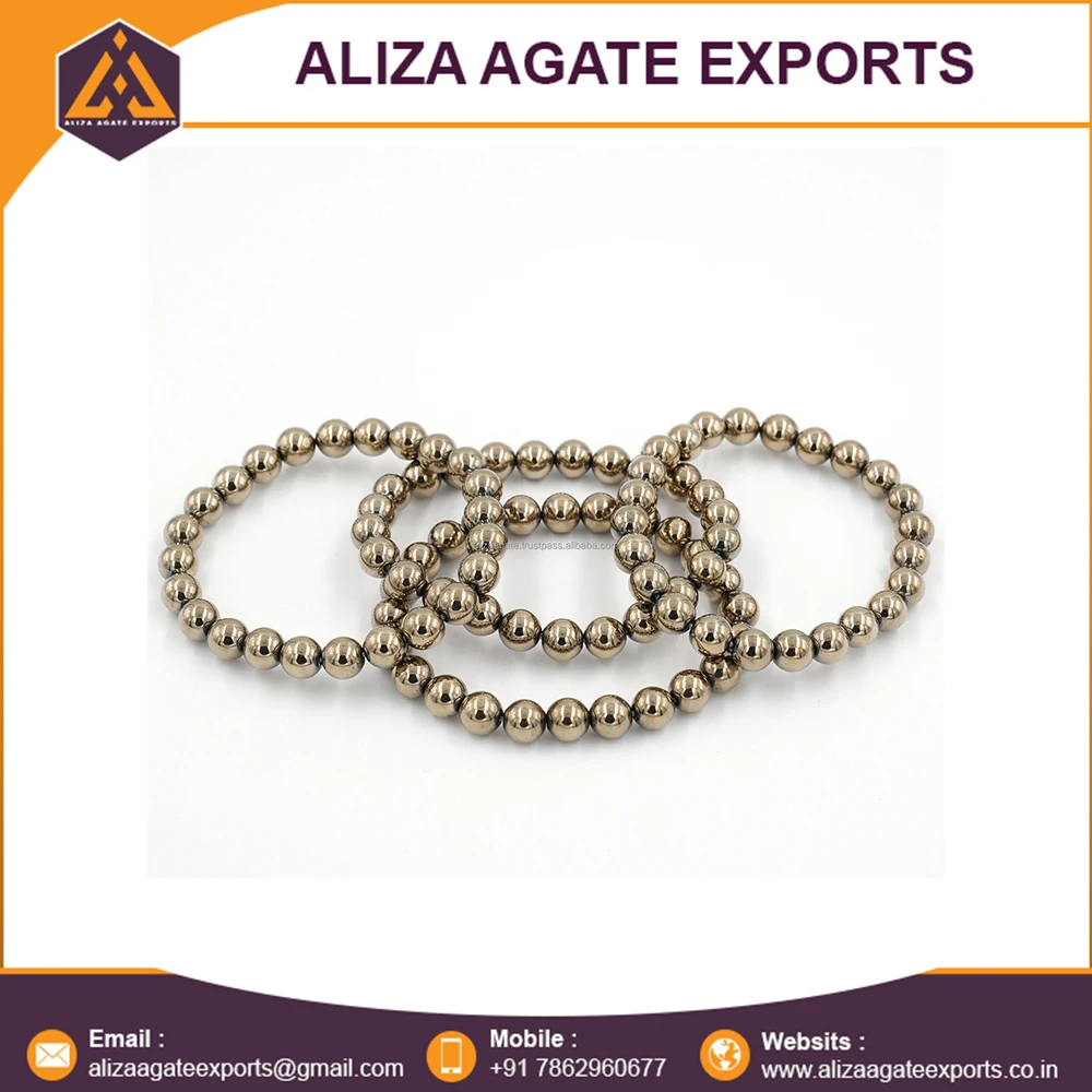 Popular Beads Pyrite Crystal Bracelet 8mm Pyrite Beads Hand Therapy Yoga Daily Wear bracelet Buy At Best Price