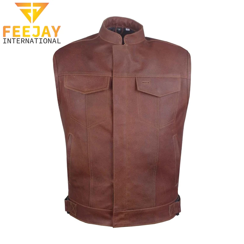 Лидер продаж 2021 модный мужской кожаный жилет из овечьей шерсти мотоциклетный Байкерский на заказ
