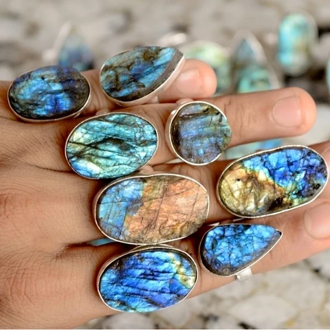 Top labradorite druzy silver ring for men stone ring natural labradorite wholesale agate napkin ring