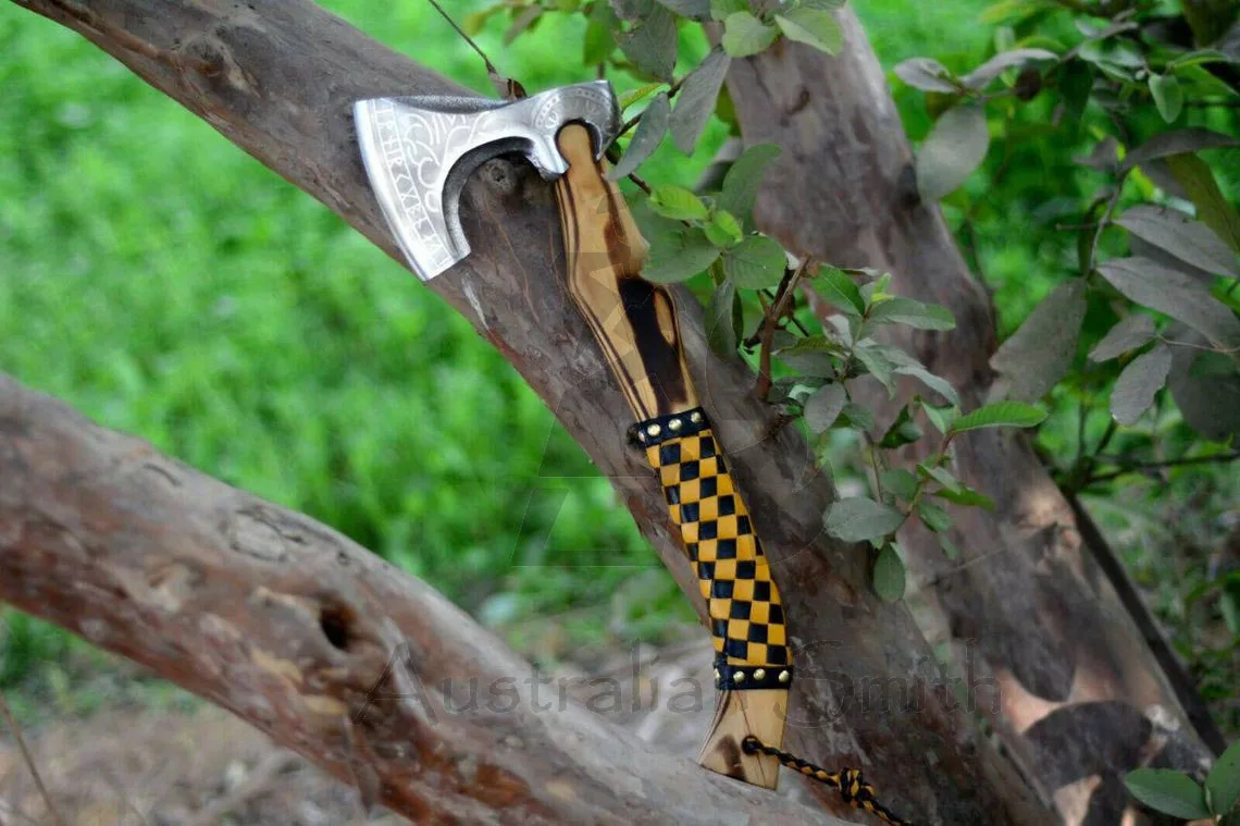 Топор викингов из углеродистой стали ручной работы на заказ топор с медью для выживания природе деревянной ручкой