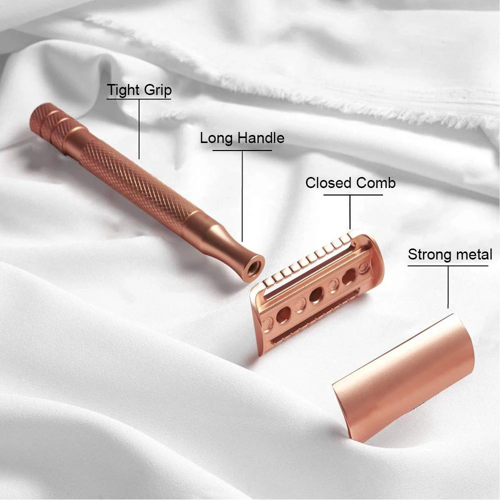 Double Edge Safety Razor for Men Safety Shaving Razor , Fits All Double Edge Razor Blades (Rose Gold)