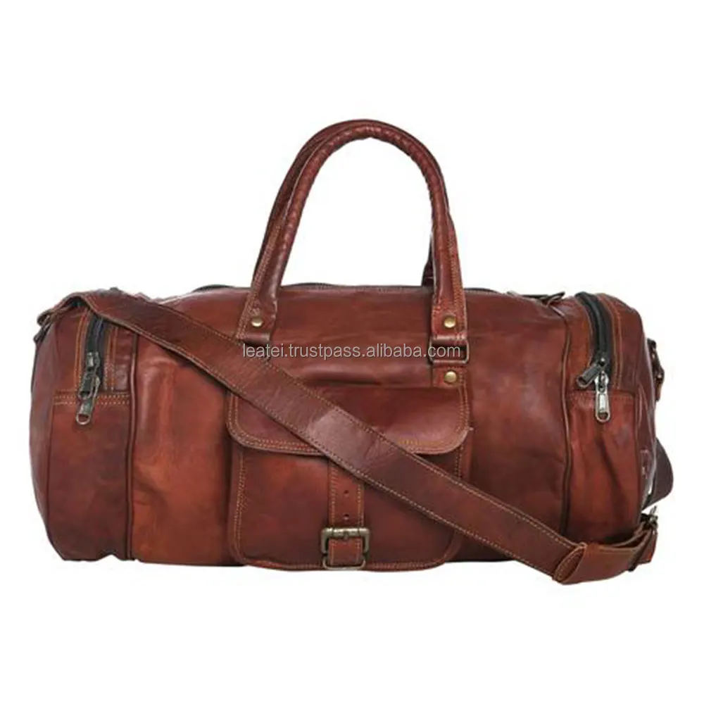 
High Quality Water Proof Leather Duffle Bag Overnight Bag Large Carry On Duffle Bag for Men Women Brown Made In Pakistan 