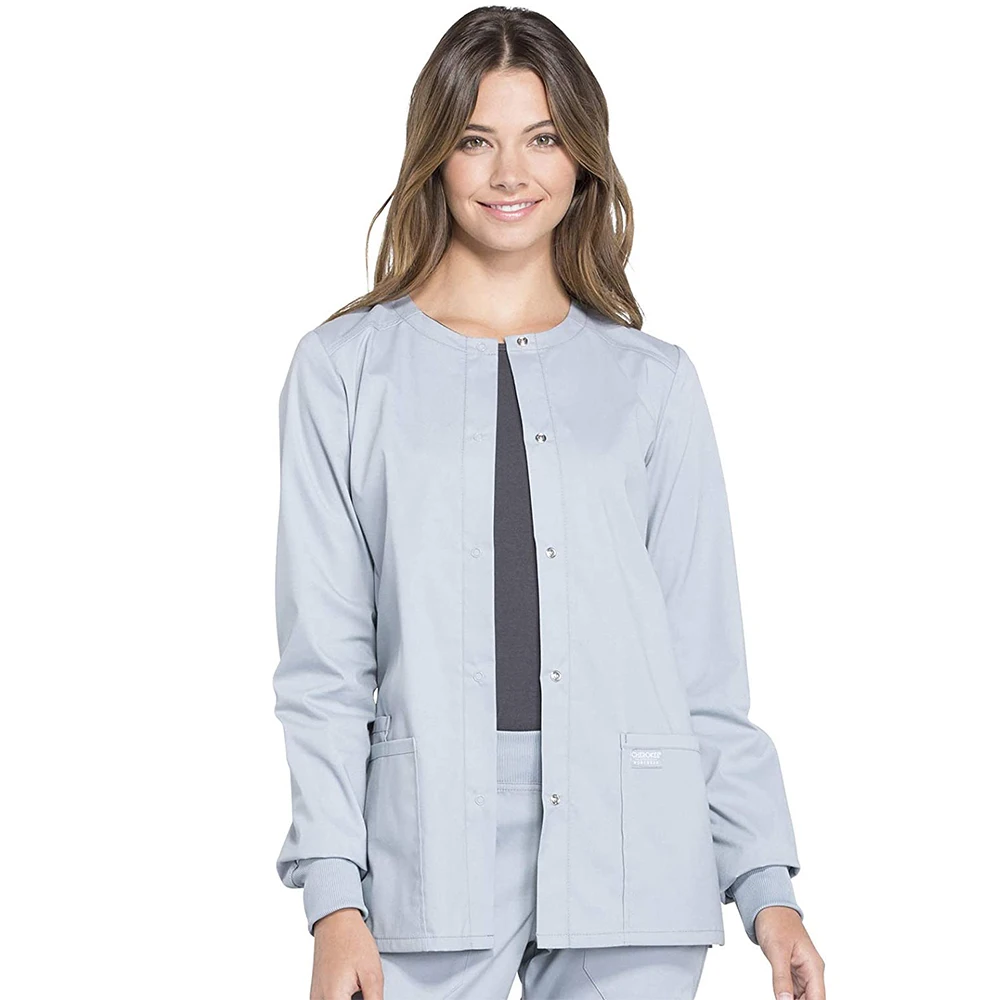 Scrubs Jacket Hospital Nursing Uniforms Snap Front Medical Clothes for Women