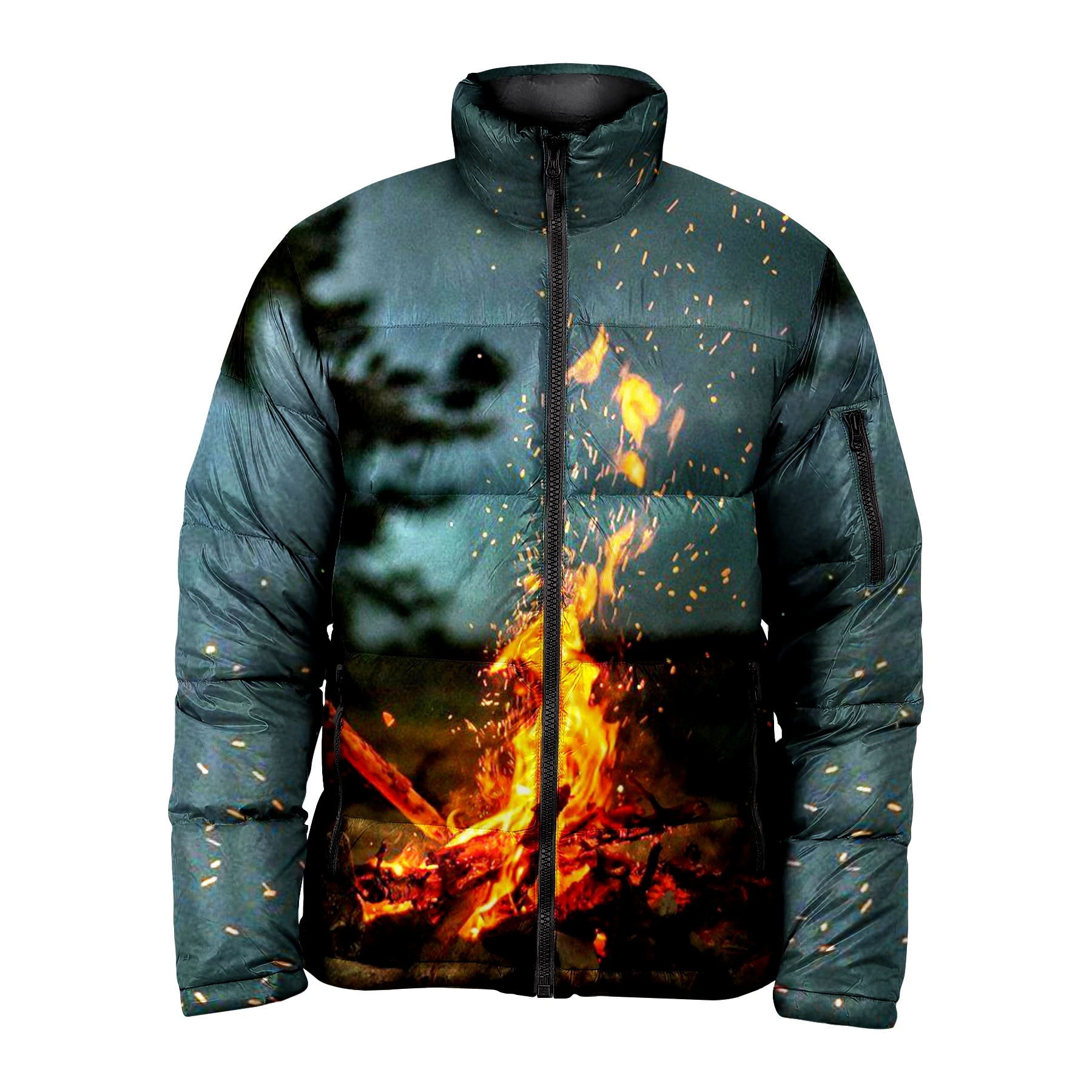 Men Women Fashion Custom wholesale Burning Fire pattern printed Puffer bubble jacket