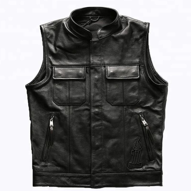 Кожаный мотоциклетный жилет, новый мужской Байкерский жилет, жилет из воловьей кожи