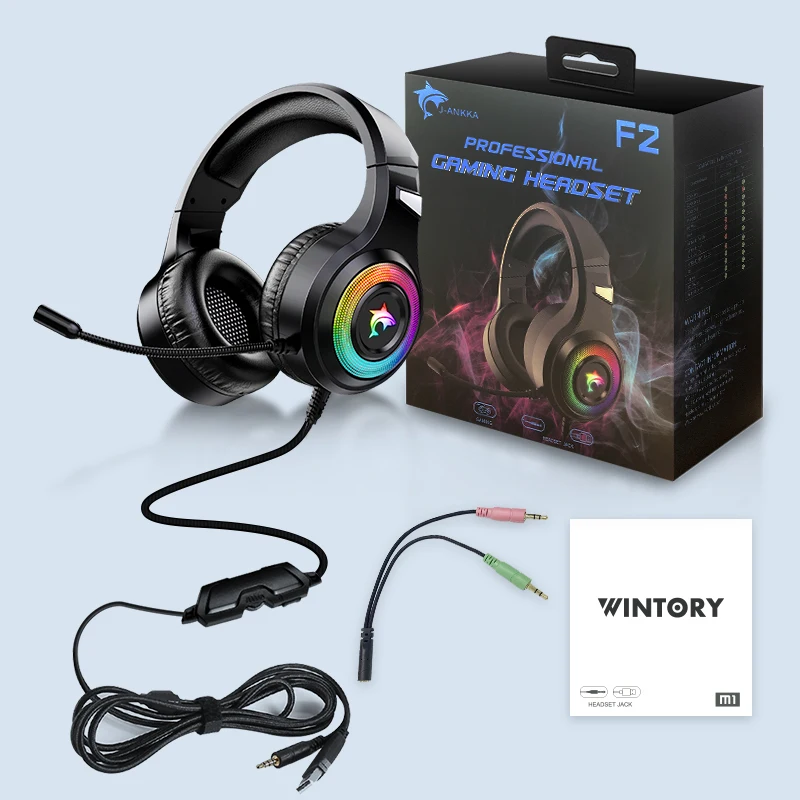 new style RGB Headset Wintory F2 50MM polymer diaphragm game speaker soft protein leather earmuffs