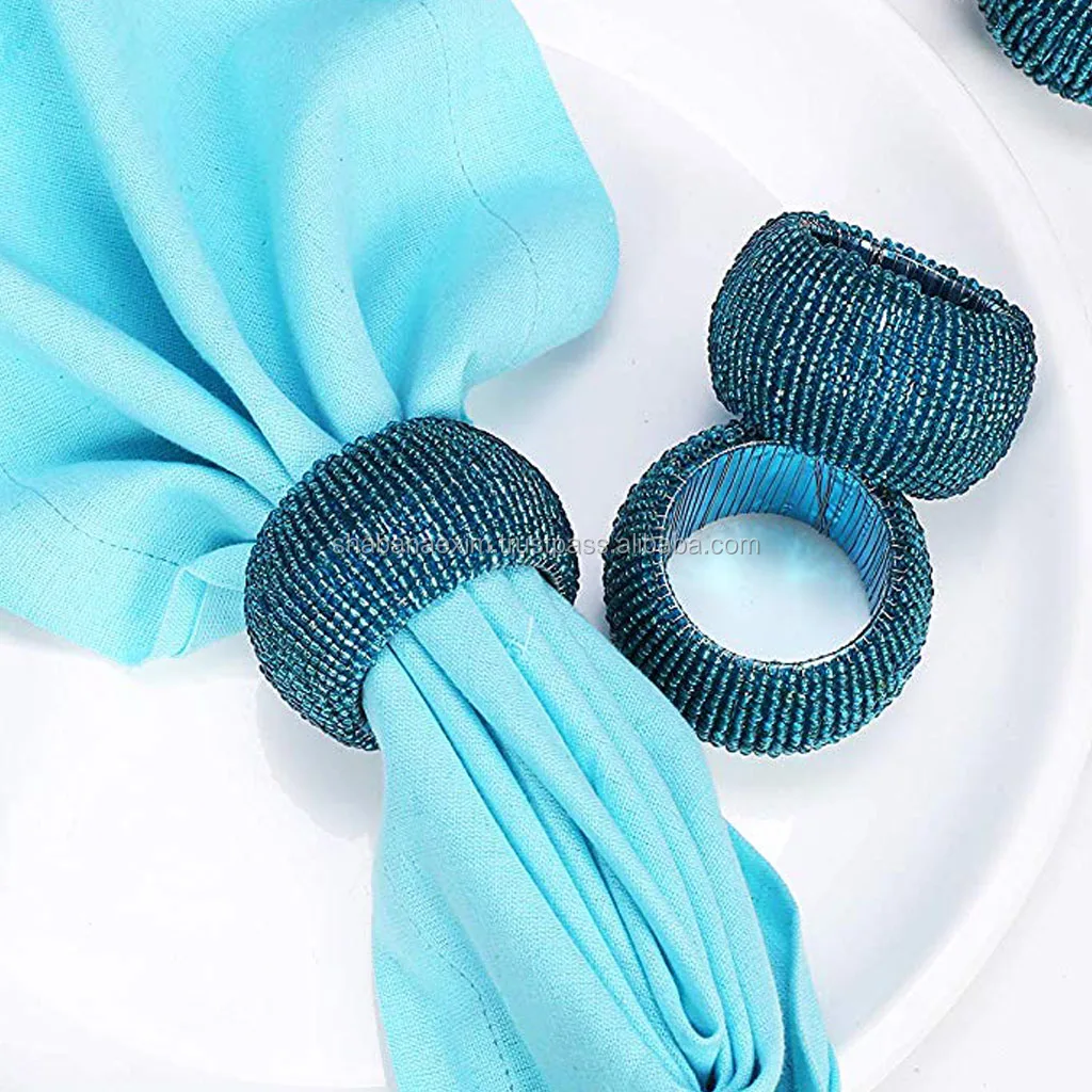 Rustic Multi Color Beaded Napkin Rings for Hotel Wedding Party Table Crown Napkin Ring Party Table Napkin Holder