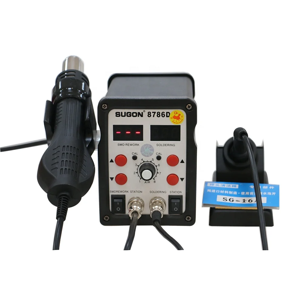 SUGON 8786D 2-IN-1 SMD Hot Air Solder Rework Station Digital Soldering Hot Air Solder Rework Station for Repairing