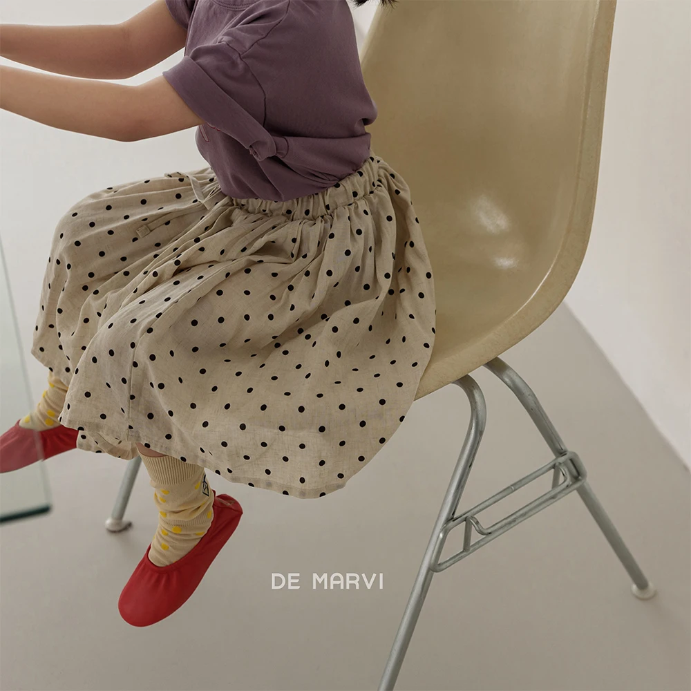 DE MARVI Kids Toddler Linen Tencel Dots A-line String Casual Skirts Girls Summer Fashion Wholesale Korean Manufacturer MADE IN K