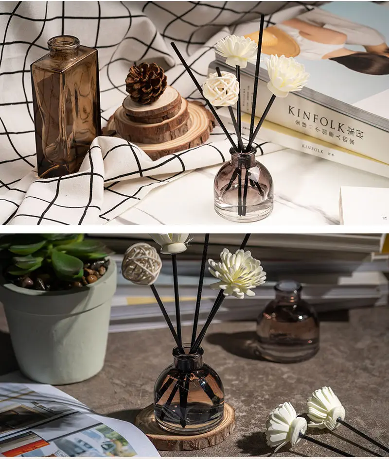 Customized Glass bottle aromatherapy reed diffuser bottles with stick diffuser reed for gift set home air freshener