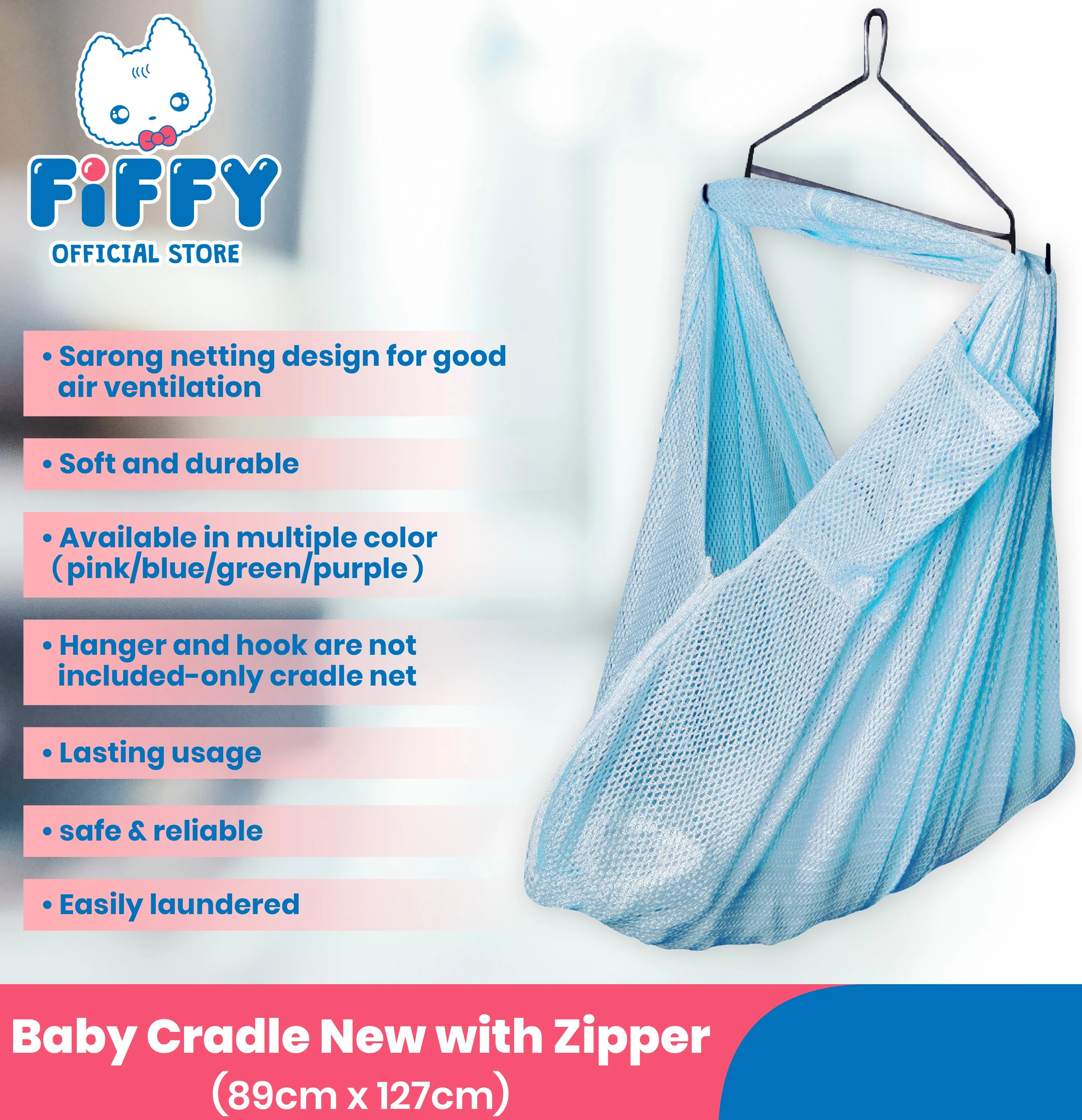 
FIFFY Baby Cradle Net Baby Cribs Good Air Ventilation Cradle Net Pink color with Zipper 