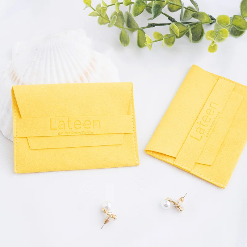 Simple Jewelry Pouch Microfiber Yellow Purple Envelope Jewelry Pouch with Logo